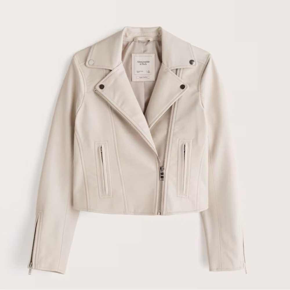 Abercrombie & Fitch Off-White Leather Moto Jacket